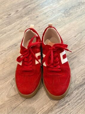 CRUZA Women's Red Suede Lace-Up Sneakers with White Side Detail